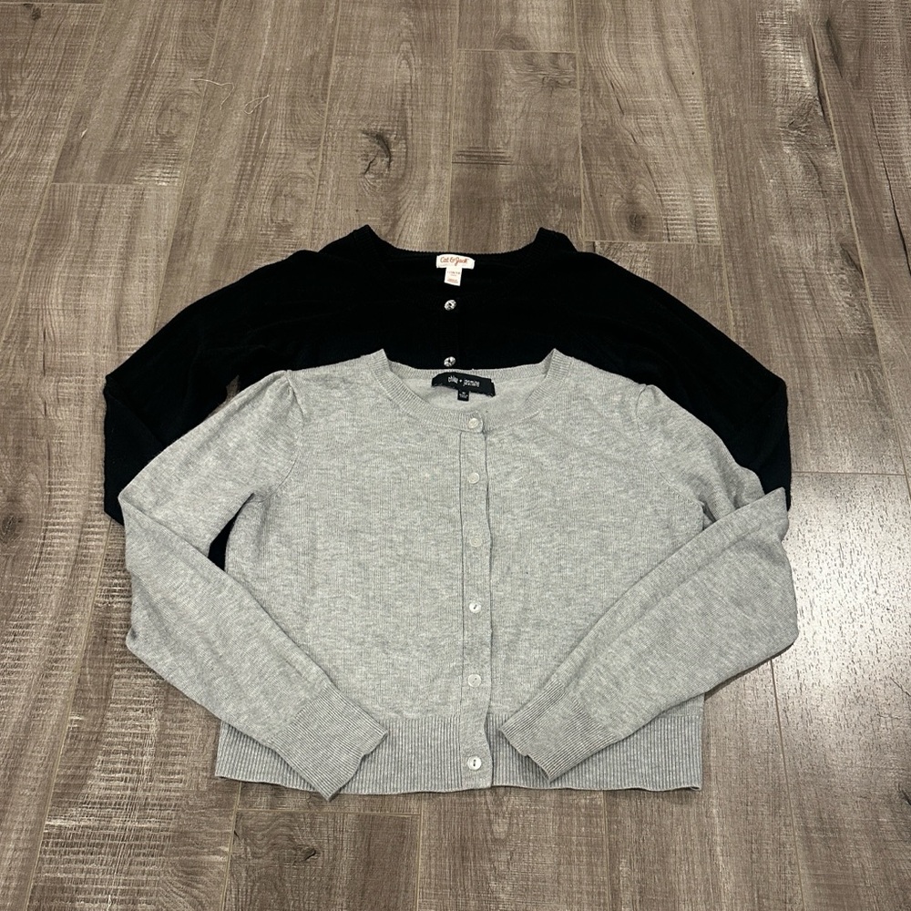 Girls Black and Gray Cardigan Sweater Set